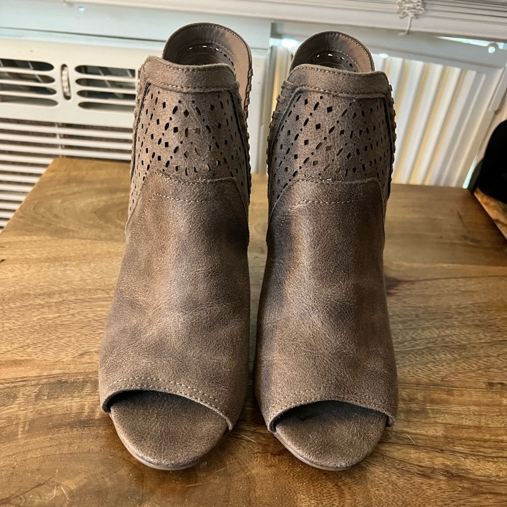 Peep toe heeled booties